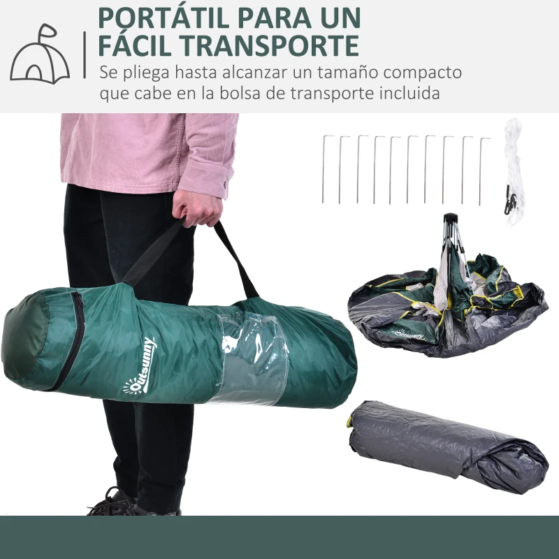 Outsunny Tienda Camping Plegable con 1 Puerta 3 Ventanas Bolsa de Transporte y Apertura Automática 205x195x135 cm Verde