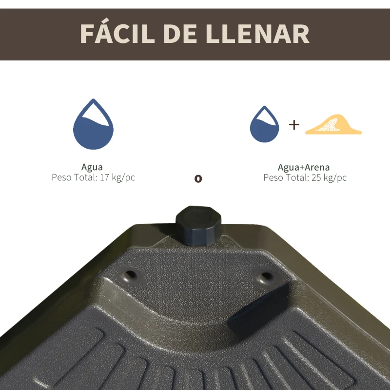 Outsunny Base para Sombrilla en 4 Partes Rellenable de Arena y Agua Desmontable para Jardín Patio al Aire Libre 100x100x10,5 cm Café