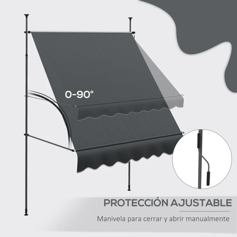 Outsunny Toldo Manual Retráctil con Manivela 200x120x210-300 cm con Altura Ajustable Impermeable y Anti-UV Gris Oscuro