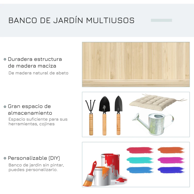 Outsunny Banco de Jardín con Baúl de Almacenaje y Respaldo Carga 250 kg para Patio Terraza Balcón 115x45x75 cm Natural