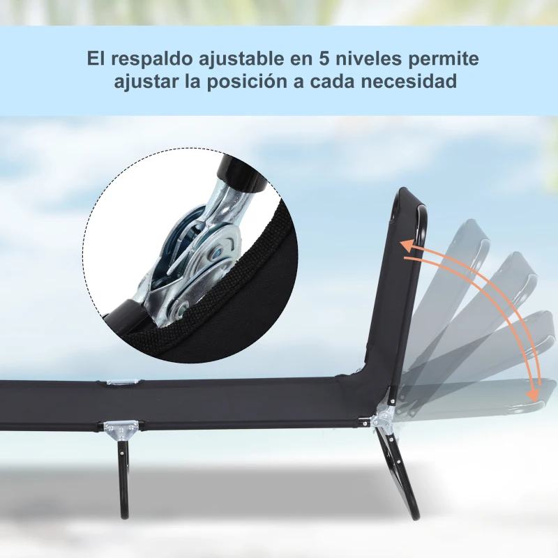 Outsunny Tumbona Plegable Reclinable con Ángulo Ajustable de 5 Posiciones para Jardín Exterior Piscina Terraza Camping Carga 120 kg 188x56x28 cm Negro