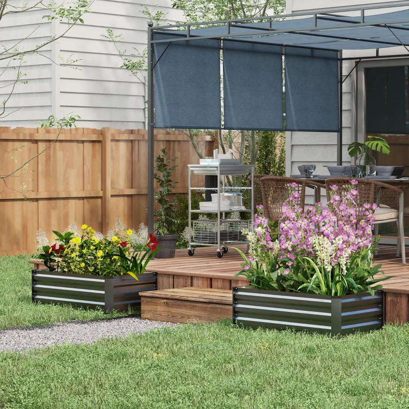 Outsunny Set de 2 Jardineras de Exterior de Acero Rectangulares para Cultivos Plantas Flores para Patio 100x60x30 cm Gris Oscuro