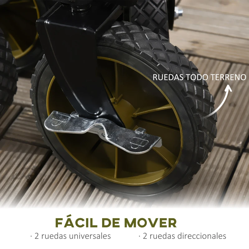 Outsunny Carro Plegable de Transporte con Mango Telescópico Tablero Plegable y 5 Bolsillos para Playa 108x55x93 cm Verde