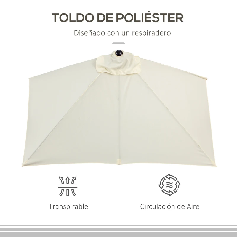 Outsunny Sombrilla Rectangular 230x130x245 cm Parasol para Pared Media Sombrilla con Manivela Protección UV 30+ Impermeable Sombrilla para Balcón Terraza Jardín Beige