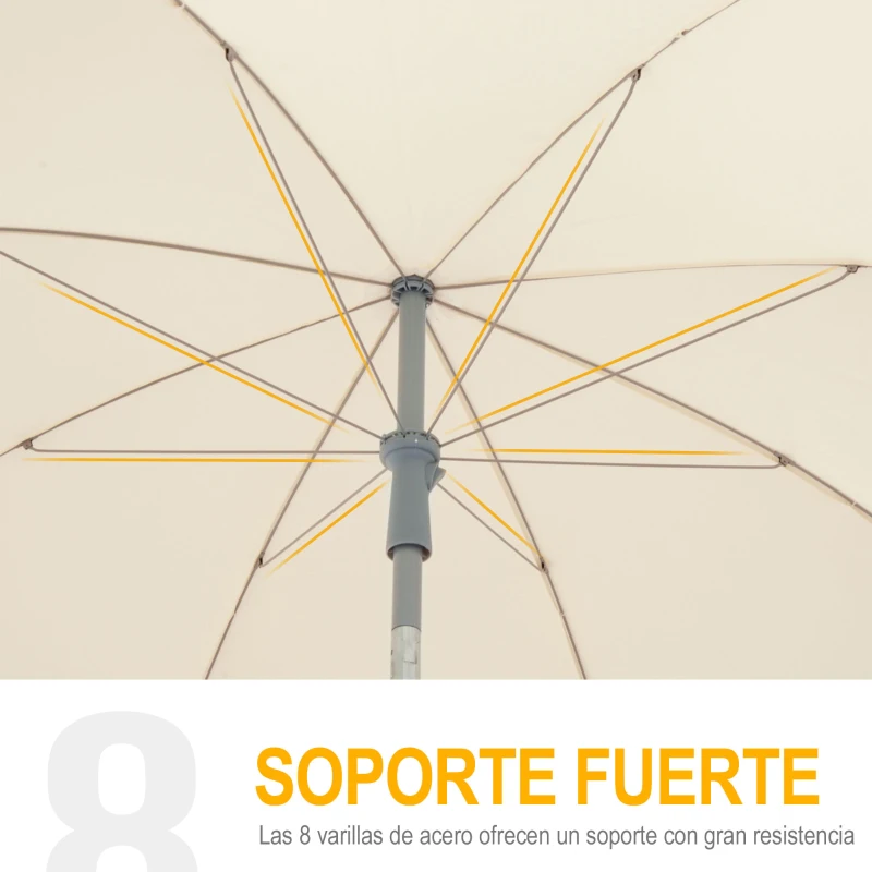 Outsunny Sombrilla de Playa Diámetro de Ø202 cm con Techo Inclinable Poste Desmontable y Pincho Inferior para Jardín Beige