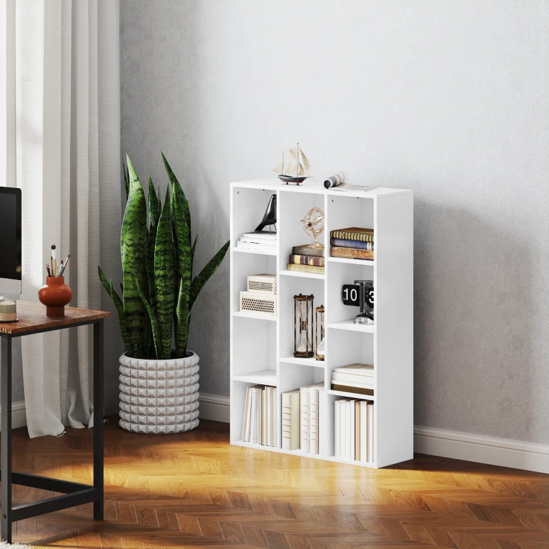 HOMCOM Estantería de Almacenaje con 11 Compartimentos Diseño Vertical u Horizontal para Libros Decoración 74,3x24x106 cm Blanco