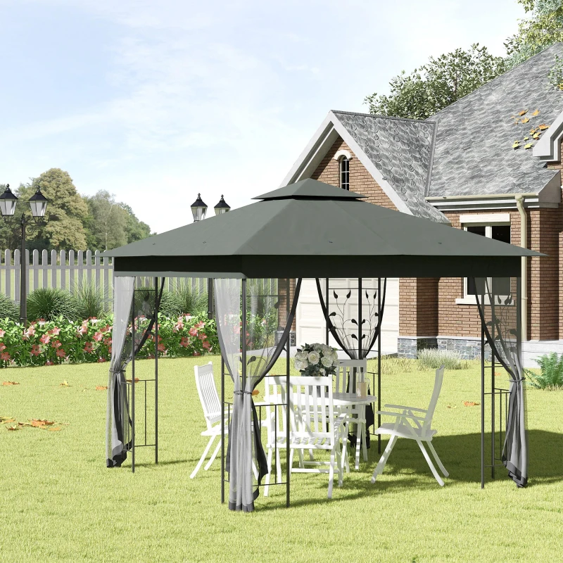Outsunny 3 x 3(m) Steel Frame Double Roof Garden Gazebo - Grey