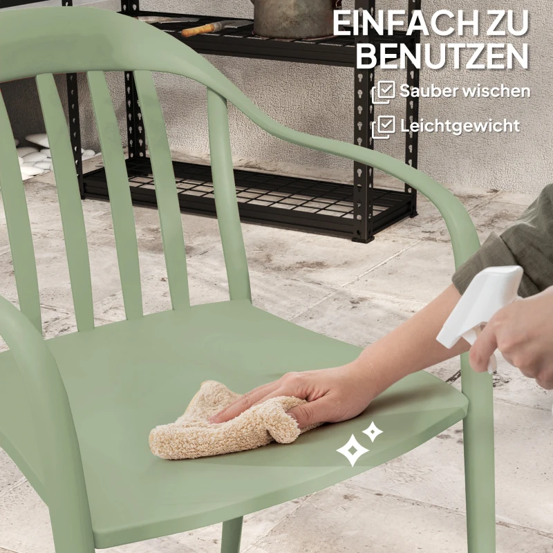 Outsunny Gartenstuhl 4er Set wetterfest Gartenstühle aus Kunststoff Stapelstuhl mit Armlehne Rückenlehne bis 120 kg belastbar