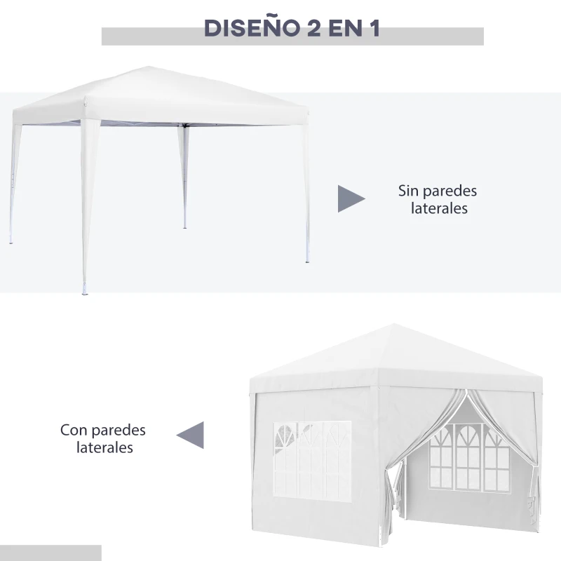 Outsunny Carpa Plegable con 4 Paredes Desmontables 3x3 m Cenador de Jardín con Bolsa de Transporte Impermeable Anti-UV Blanco