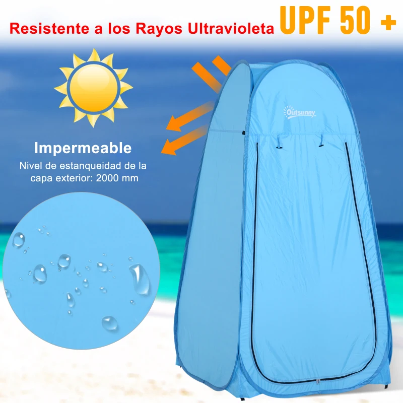 Outsunny Tienda de Ducha Pop Up con Protección UV Techo Impermeable y Asa para Camping Playa 100x100x185 cm Azul
