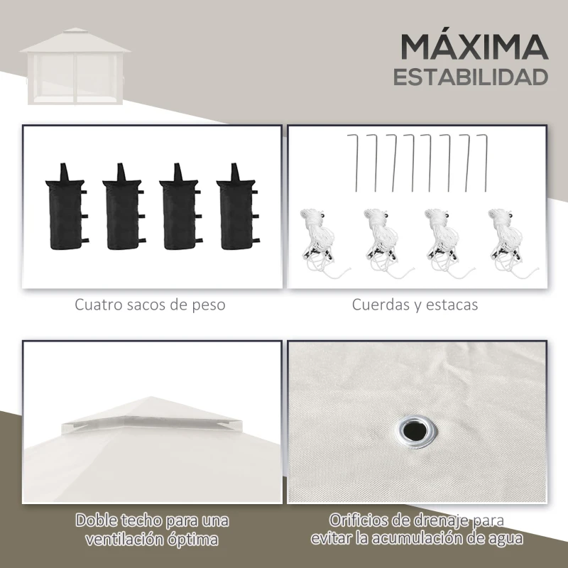 Outsunny Carpa Plegable Pop-up con Altura Ajustable Protección UV50+ Doble Techo y Mosquiteras 4x4x2,8 m Crema