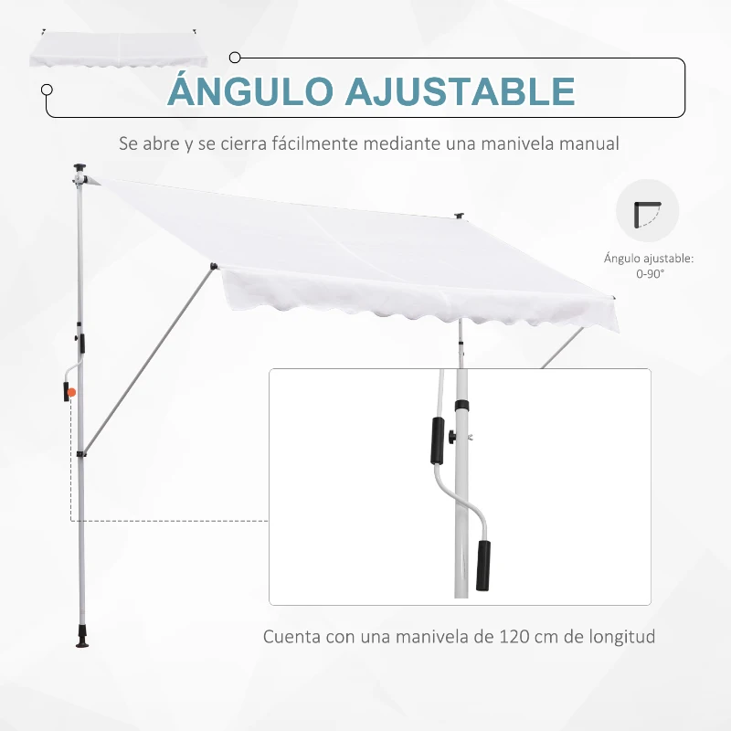 Outsunny Toldo Manual Retráctil 300x150x170-280 cm con Altura Ajustable Manivela y Protección Solar para Terraza Blanco