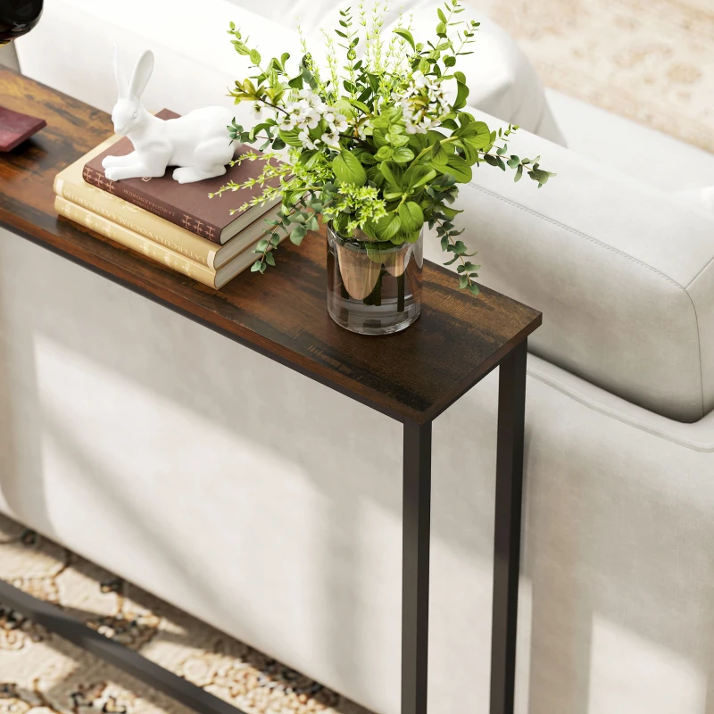 HOMCOM Smalle Consoletafel met Oplaadstation, Industriële Stijl, Stalen Frame, Bruin(m-9)