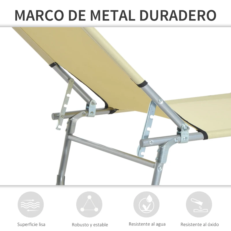 Outsunny Cama de Camping Plegable con Respaldo Ajustable en 4 Niveles Carga 120 kg para Playa Jardín Piscina 187x58x28 cm Beige