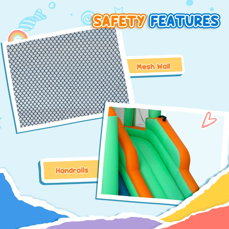 AIYAPLAY 8 in 1 Inflatable Bounce House with 680W Blower, Slide, 2 Pools, Basketball Hoop, Climbing Wall, Water Gun, Ring Toss