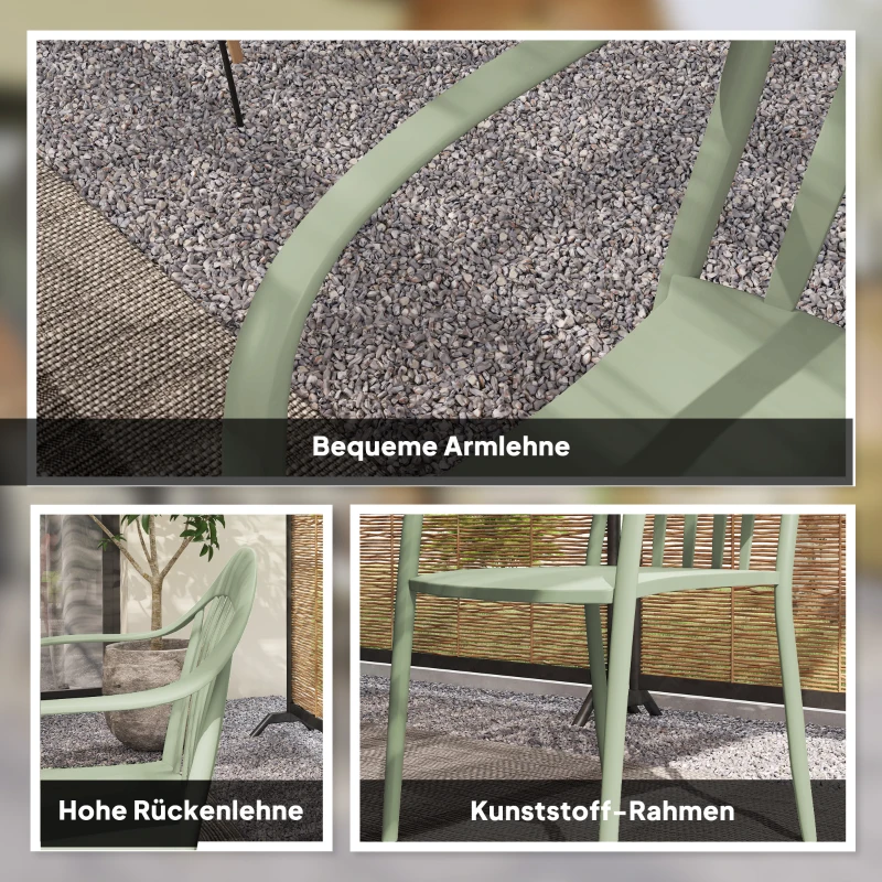 Outsunny Gartenstuhl 4er Set wetterfest Gartenstühle aus Kunststoff Stapelstuhl mit Armlehne Rückenlehne bis 120 kg belastbar