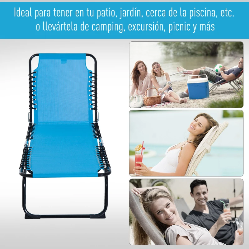 Outsunny Tumbona Plegable y Ajustable de 4 Posiciones Silla Reclinable de Jardín con Sistema de Cordones para Exterior Marco Acero 189x58x30 cm Azul Claro