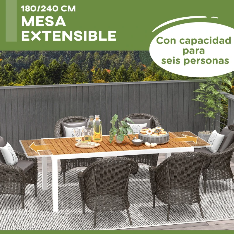 Outsunny Mesa de Comedor Exterior Rectangular con Marco de Aluminio Carga 50 kg para Terraza Jardín 180/240x94x73 cm Marrón