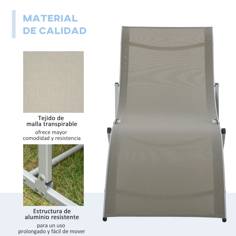 Outsunny Conjunto de 2 Tumbonas de Jardín Tumbonas Plegables con Marco de Aluminio Texteline para Piscina Patio 165x61x63 cm Gris