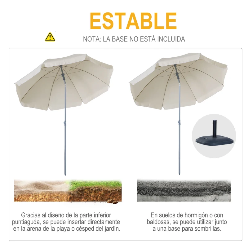 Outsunny Sombrilla de Playa Diámetro de Ø202 cm con Techo Inclinable Poste Desmontable y Pincho Inferior para Jardín Beige