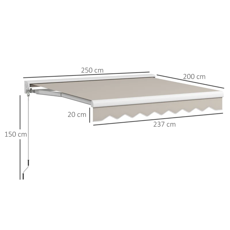 Outsunny Toldo Retráctil Eléctrico Manual 250x200 cm Toldo Portátil con Mando a Distancia Manivela Manual Marco de Aluminio Crema