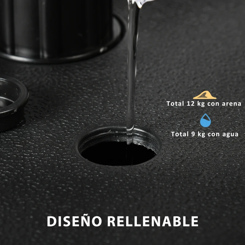 Outsunny Base de Sombrilla de Jardín Cuadrada Mástil Ø32-38 mm Rellenable de Arena 12 kg y Agua 9L 38x38x12 cm Negro