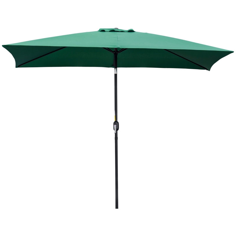 Outsunny Sombrilla de Aluminio 195x295x253 cm Parasol Rectangular de Jardín Inclinable con Manivela y Poste Desmontable Verde