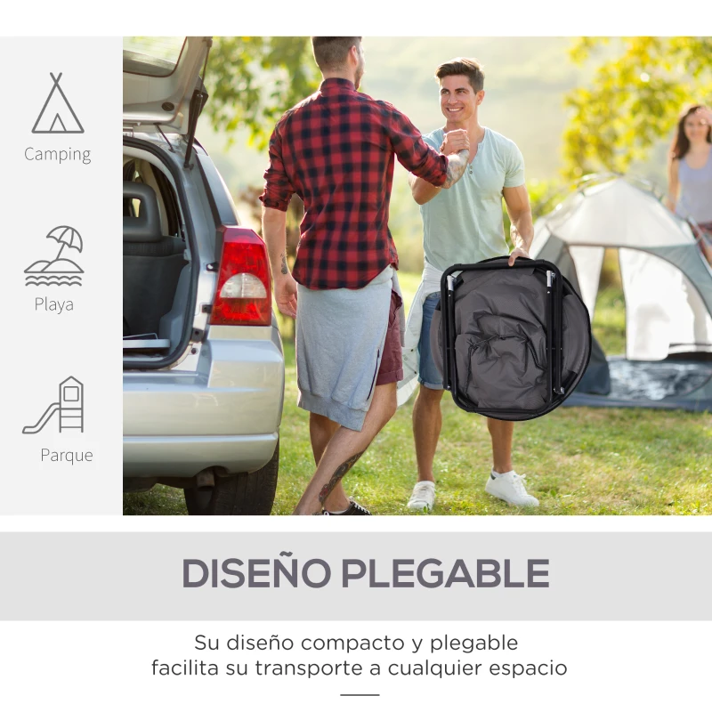Outsunny Silla de Platillo Plegable Silla de Luna con Asiento de Tela Oxford y Patas de Metal Carga 120 kg 80x80x75 cm Gris