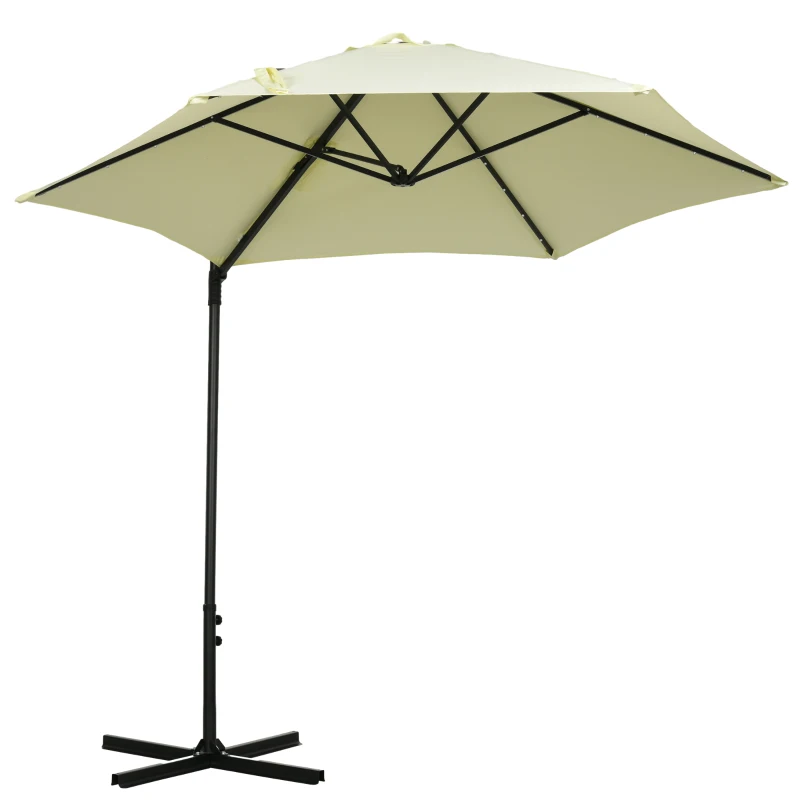 Outsunny Parasol de Terraza Manual Ø256x248 cm con Luces LED Solares Poste Giratorio 360° y Ventilación Superior Beige