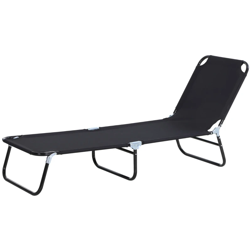 Outsunny Tumbona Plegable Reclinable con Ángulo Ajustable de 5 Posiciones para Jardín Exterior Piscina Terraza Camping Carga 120 kg 188x56x28 cm Negro