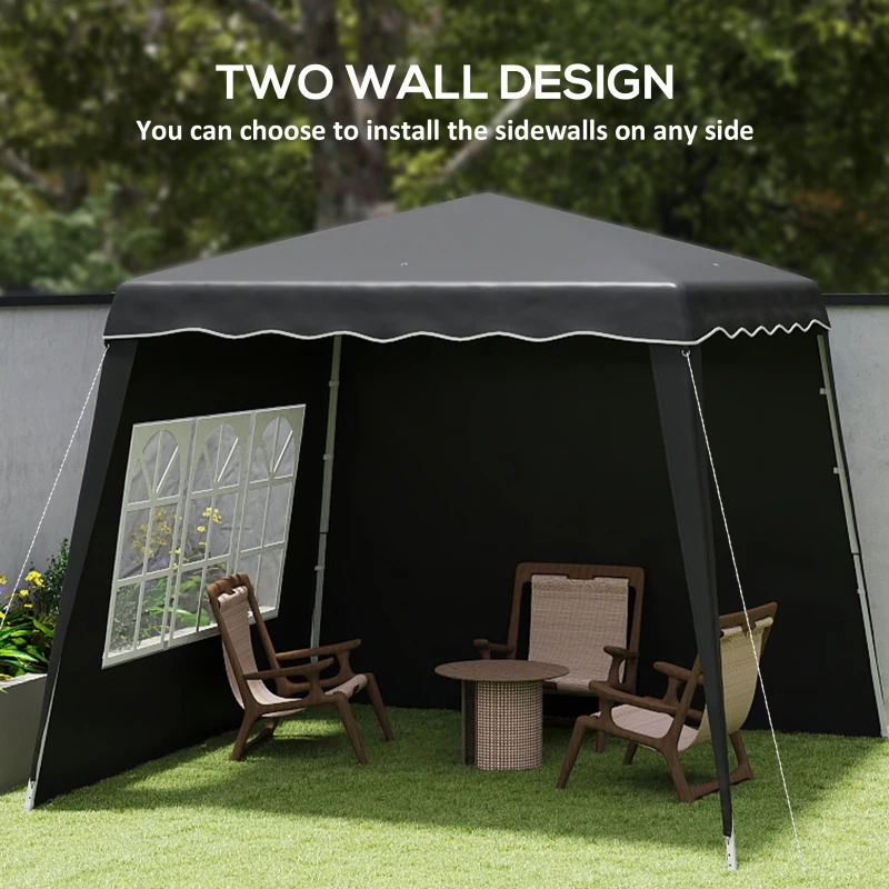 Outsunny 2.4 x 2.4m Two Wall Pop Up Gazebo - Black