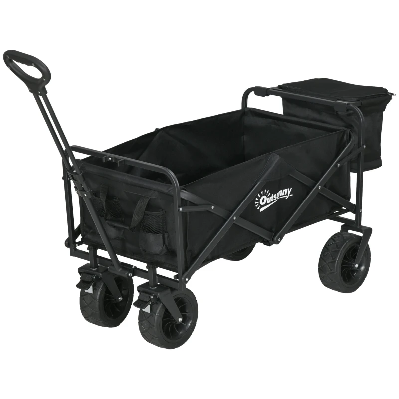 Outsunny Carro Plegable con Bolsa Térmica Desmontable Longitud y Ángulo del Mango Ajustables y Bolsa de Transporte Negro
