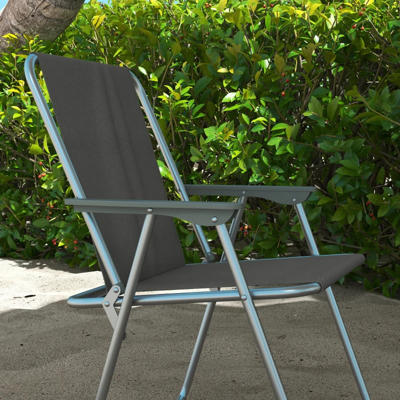 Outsunny Conjunto de 4 Cadeiras de Campismo Dobráveis Acolchoadas em Tela Oxford com Estrutura de Aço 53x54x76 cm Cinza