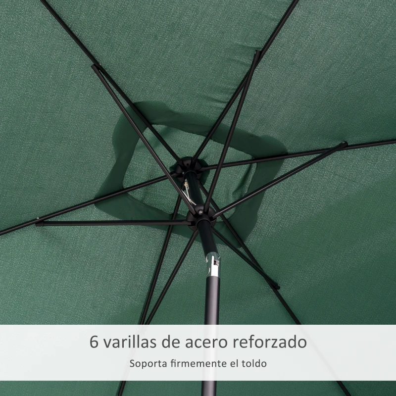 Outsunny Sombrilla de Aluminio 195x295x253 cm Parasol Rectangular de Jardín Inclinable con Manivela y Poste Desmontable Verde