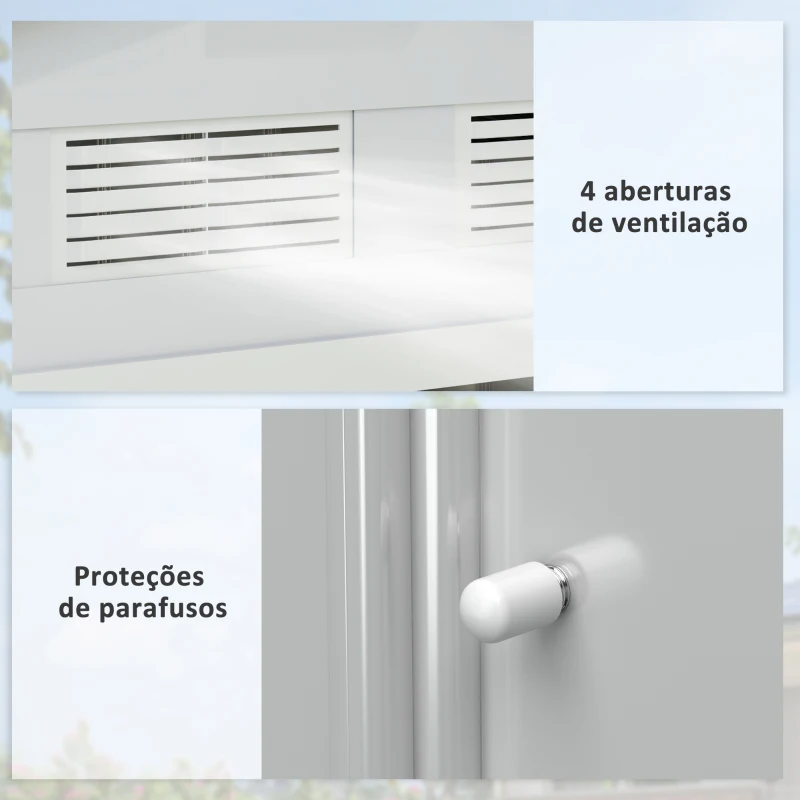 Outsunny Abrigo de Jardim 213x130x185cm Abrigo de Jardim Metálico de Exterior com 2 Portas Deslizantes e 4 Janelas Branco e Cinza