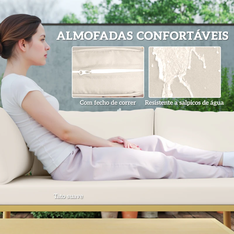 Outsunny Conjunto de Jardim de Vime Sintético de 4 Peças com 2 Sofás de 2 Lugares 1 Apoio para os Pés 1 Mesa de Centro Madeira e Creme