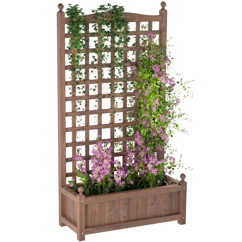 Jardinière surélevée en bois de sapin 3 bacs à fleurs trous de drainage jardinière sur pieds légumes fleurs fruits brun
