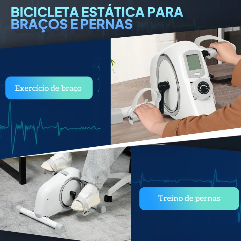 SPORTNOW Mini Bicicleta Estática com Resistência Magnética de 8 Níveis Ecrã LCD e Pedais Antiderrapantes para Exercitar Braços e Pernas 48x43x31 cm Branco