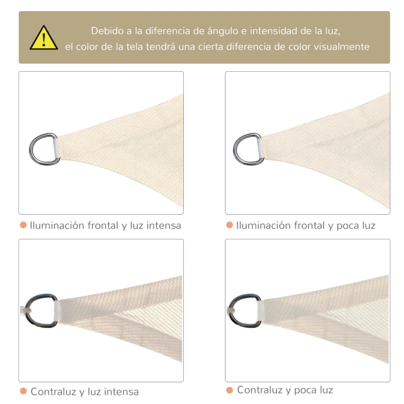 Outsunny Toldo Vela Rectangular 4x6 m con Anti-UV Anillas de Acero Inoxidable y Cuerdas de Nylon para Jardín Patio Crema