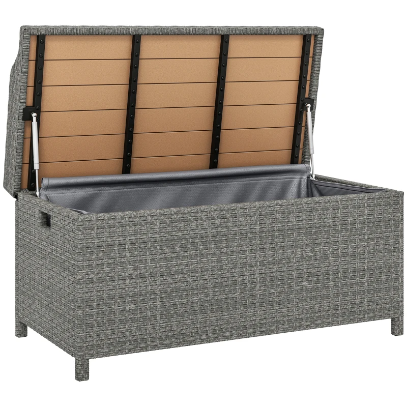 Outsunny 130 L Rattan Garden Storage Box, with Seat - Grey