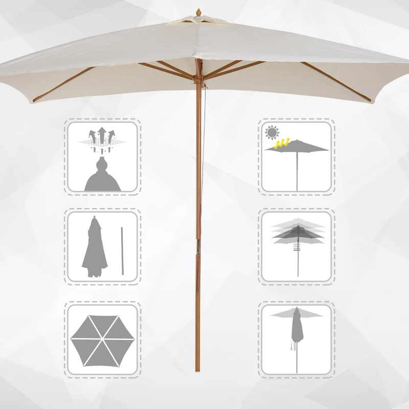 Outsunny Sombrilla Parasol 295x200x255 cm para Jardín Terraza con Mástil de Madera y Toldo de Poliéster 180g/m² Color Crema