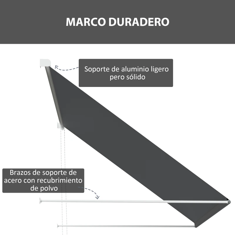 Outsunny Toldo Retráctil de Exterior con Marco de Aluminio Ángulo de Inclinación Ajustable Anti-UV 150x120 cm Gris Oscuro