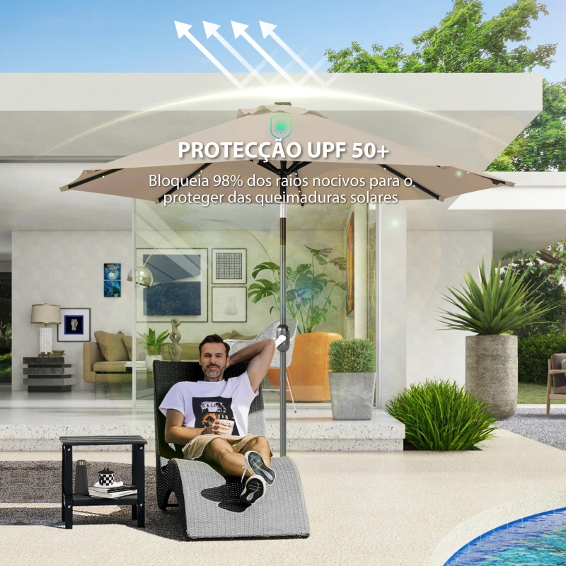 Outsunny Toldo de Substituição para Chapéu de Sol de 3 m Toldo de Reposição para Chapéu de Sol com Ventilação Superior Proteção UV 50+ Caqui