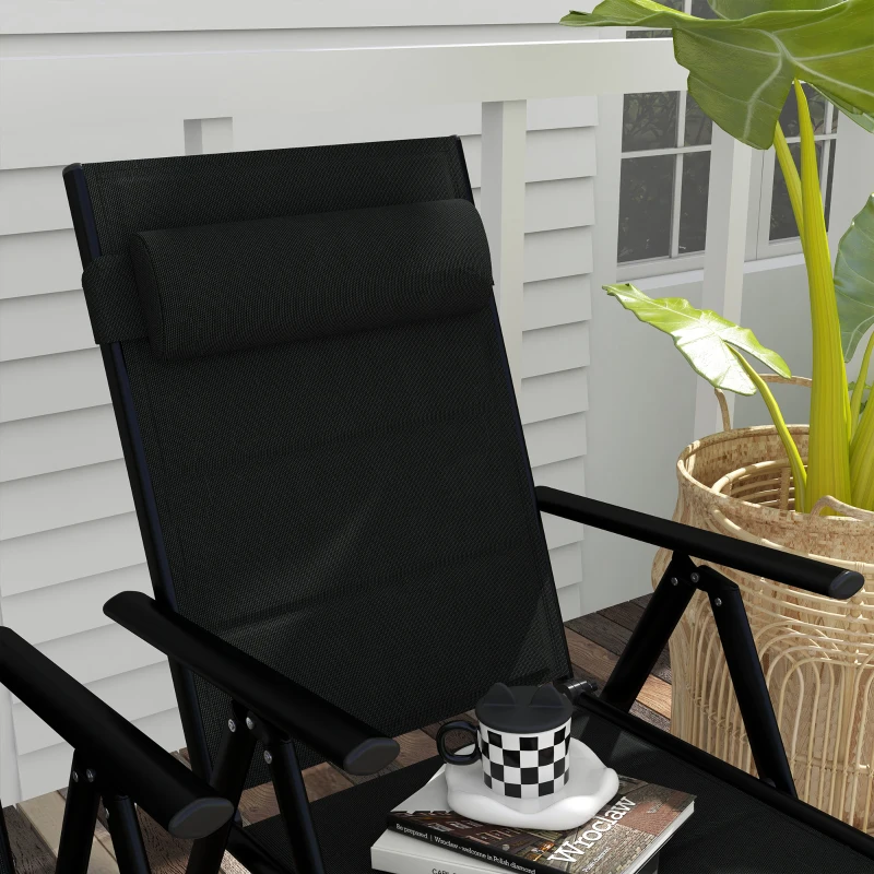 Outsunny 2 Sillas de Camping Plegables con Reposacabezas Reposabrazos y Marco de Aluminio Carga 130 kg 54x67x108 cm Negro