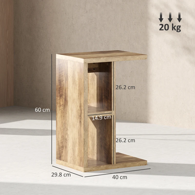 HOMCOM Tavolino da Salotto a C con 3 Ripiani e 2 Scomparti Aperti Salvaspazio, 40x30x60 cm, Marrone