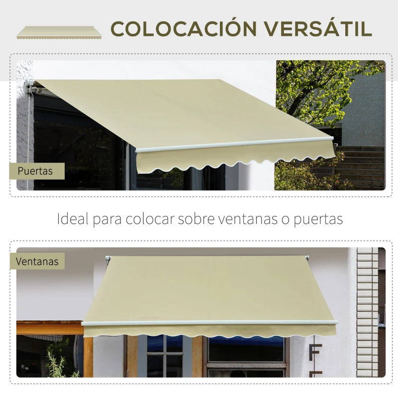 Outsunny Toldo Manual Retráctil 295x250cm Ángulo Ajustable con Manivela para Exterior Balcón Jardín Terraza Crema