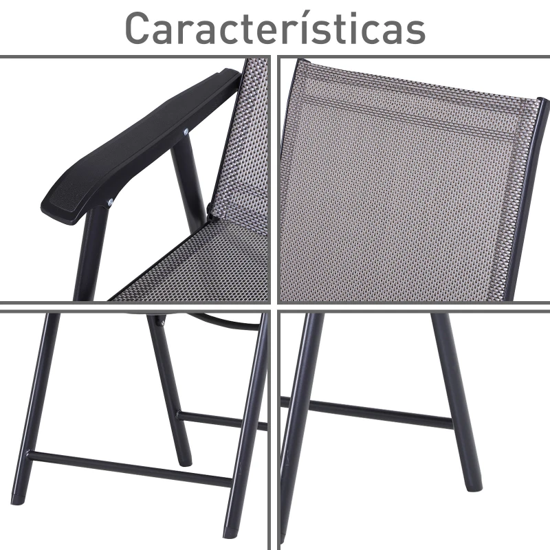 Outsunny Conjunto de 2 Sillas Plegables para Exterior con Reposabrazos  para Jardín Terraza Carga 110 kg 58x64x94 cm Gris