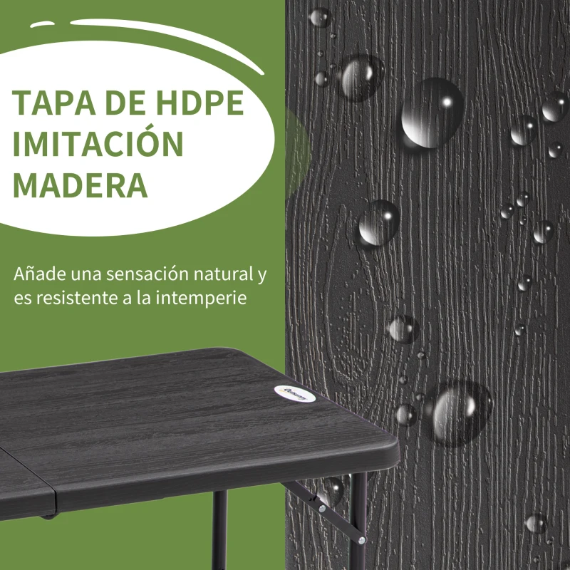 Outsunny Mesa de Comedor Exterior Plegable para 4 Personas con Altura Ajustable y Marco de Acero 118x60x56-74 cm Gris Oscuro