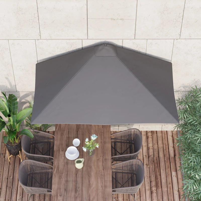 Outsunny Sombrilla Rectangular 230x130x245 cm Parasol para Pared Media Sombrilla con Manivela Protección UV 30+ Impermeable Sombrilla para Balcón Terraza Jardín Gris