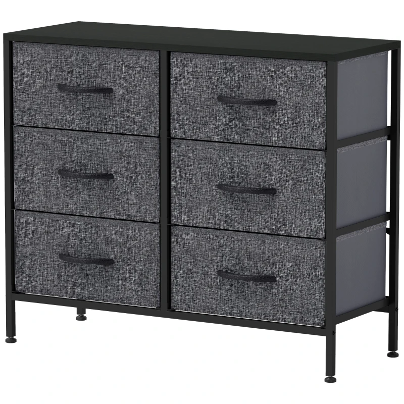 HOMCOM Fabric Chest of Drawers, Industrial Bedroom Dresser with 6 Fabric Drawers, Steel Frame and Wooden Top for Nursery, Living Room, Hallway, Black